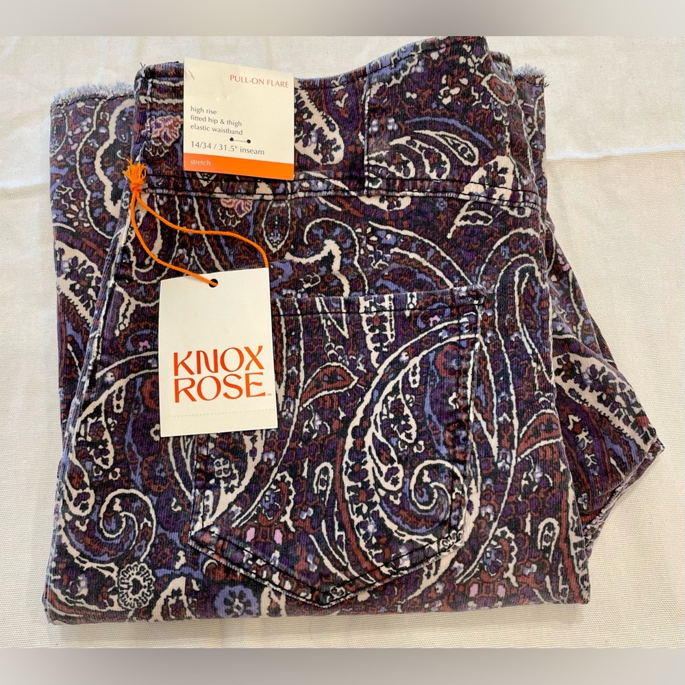 Plus Knox Rose Purple Paisley pull on Stretch Cords